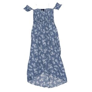 Blue Rain Francescas Off The Shoulder Blue Floral Front Slight Maxi Dress Medium